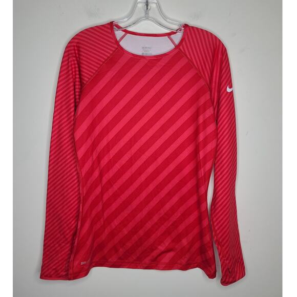 Nike Pro Dri-Fit red pink striped long sleeve shirt thumbholes - medium - Picture 1 of 7